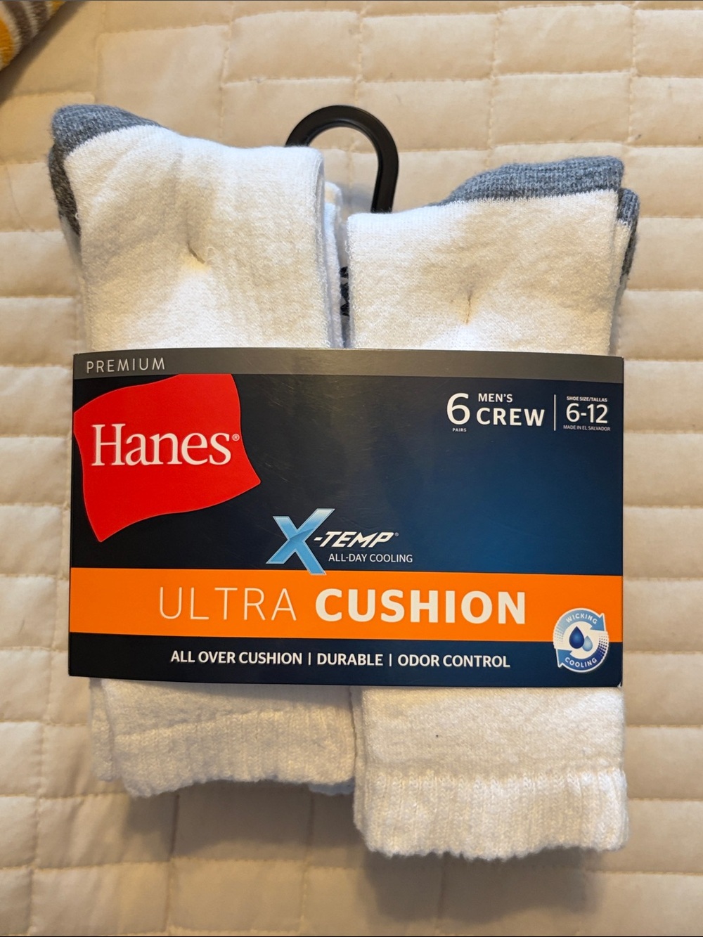 Hanes Men's Crew Athletic Socks - White (6-Pack)-NWT